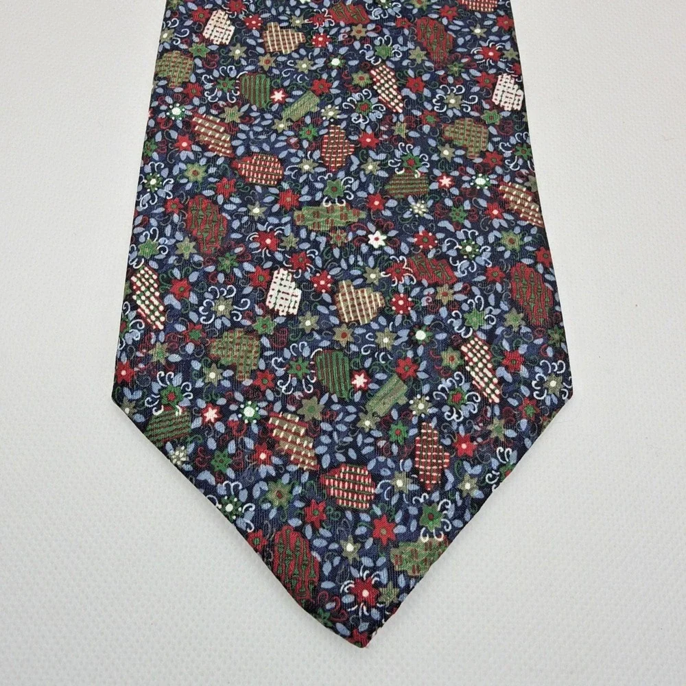 Christian Dior Monsieur Necktie Burgundy Blue Floral Geometric Polyester